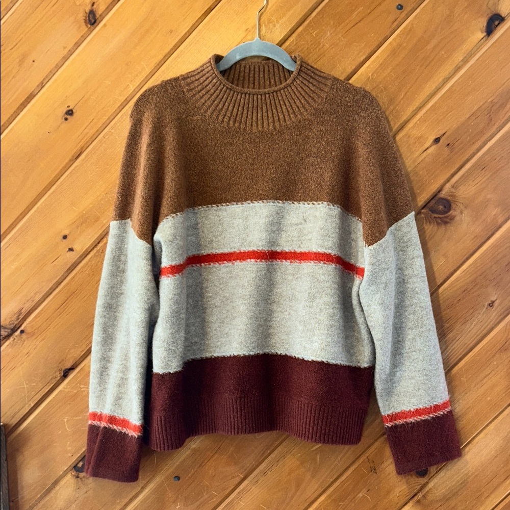 Universal thread mock neck colorblock striped swe… - image 2